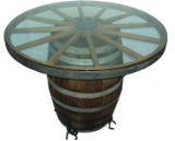 Wooden Wagon Wheel Barrel Cocktail Table with Horseshoe Feet