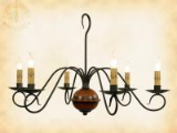 Franklin 6 arm Wrought Iron and Wood Chandelier