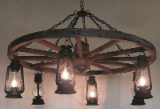 Wagon Wheel Indoor/Outdoor Chandelier Vertical 6 Lanterns