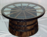 Wooden Wagon Wheel and Barrel Coffee Table