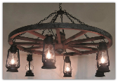 Wagon Wheel Indoor/Outdoor Chandelier Vertical 6 Lanterns