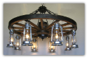 Wagon Wheel Indoor/Outdoor Chandelier Vertical 8 Lanterns