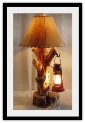 Juniper Wood Old  WestTable Lamp w/ Hanging Lantern