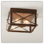 Double Ceiling Light with Folded Bars in Rustic Tin Finish