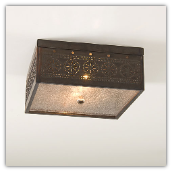 Square Ceiling Light with Chisel Design in Blackened Tin